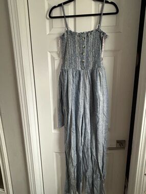 GUESS Blue & White Grid-Textured Button Top